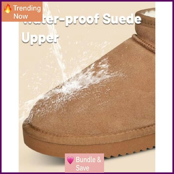 Women's Fur Lined Ankle Snow Boots Anti-Slip Waterproof Winter Boots - Picture 5 of 8